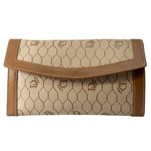 Women's Vintage 80's CHRISTIAN DIOR Honeycomb Tan Brown Canvas Wallet